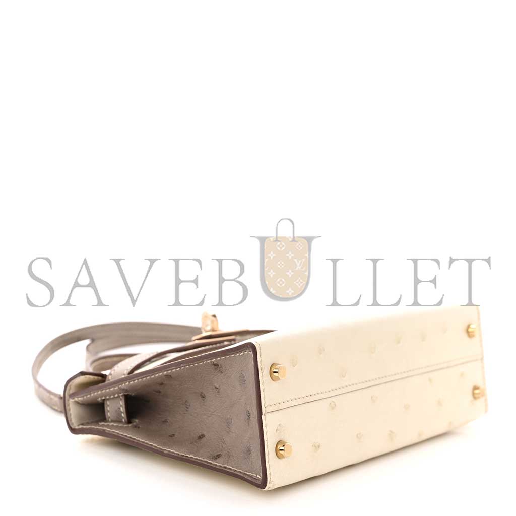 H**mes master ostrich horseshoe mini kelly ii sellier beton gris asphalt (19*12*5.5cm)